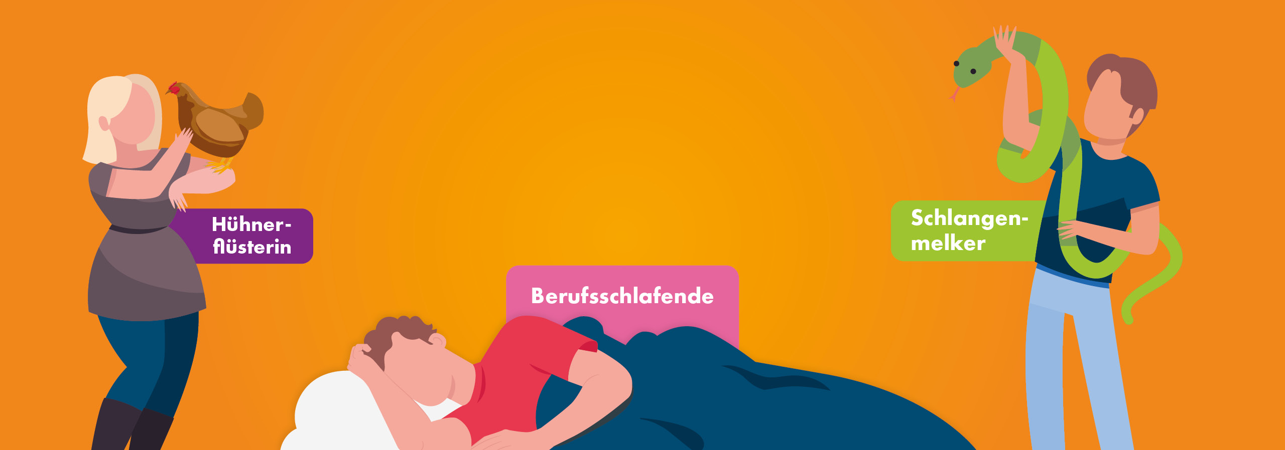 Drei Personen gehen verschiedenen Beschäftigungen nach