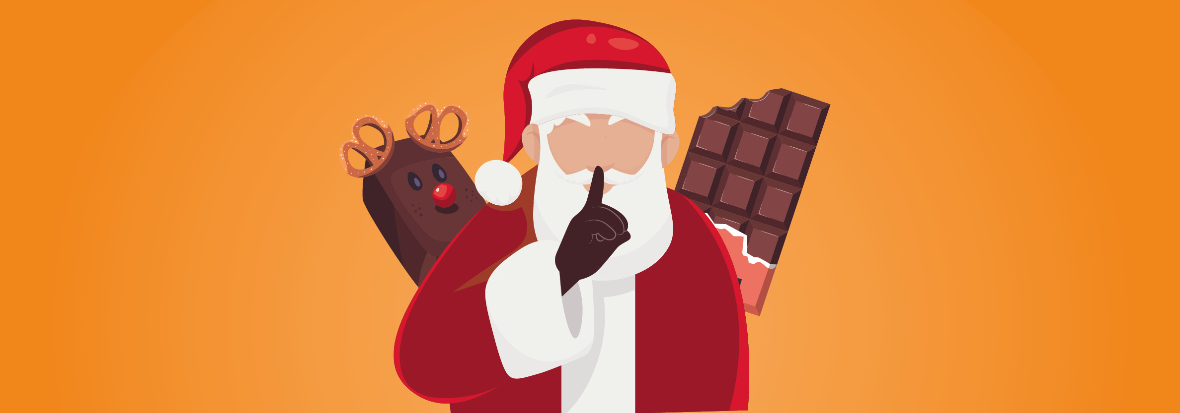 Der Weihnachtsmann hält seinen ausgestreckten Zeigefinger an den Mund