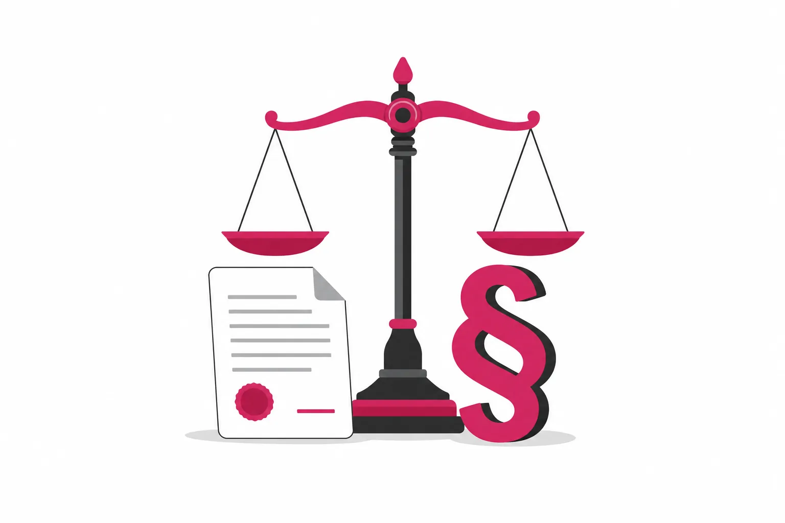 Illustration Rechtswissenschaft: Waage, Paragrafenzeichen und Urkunde