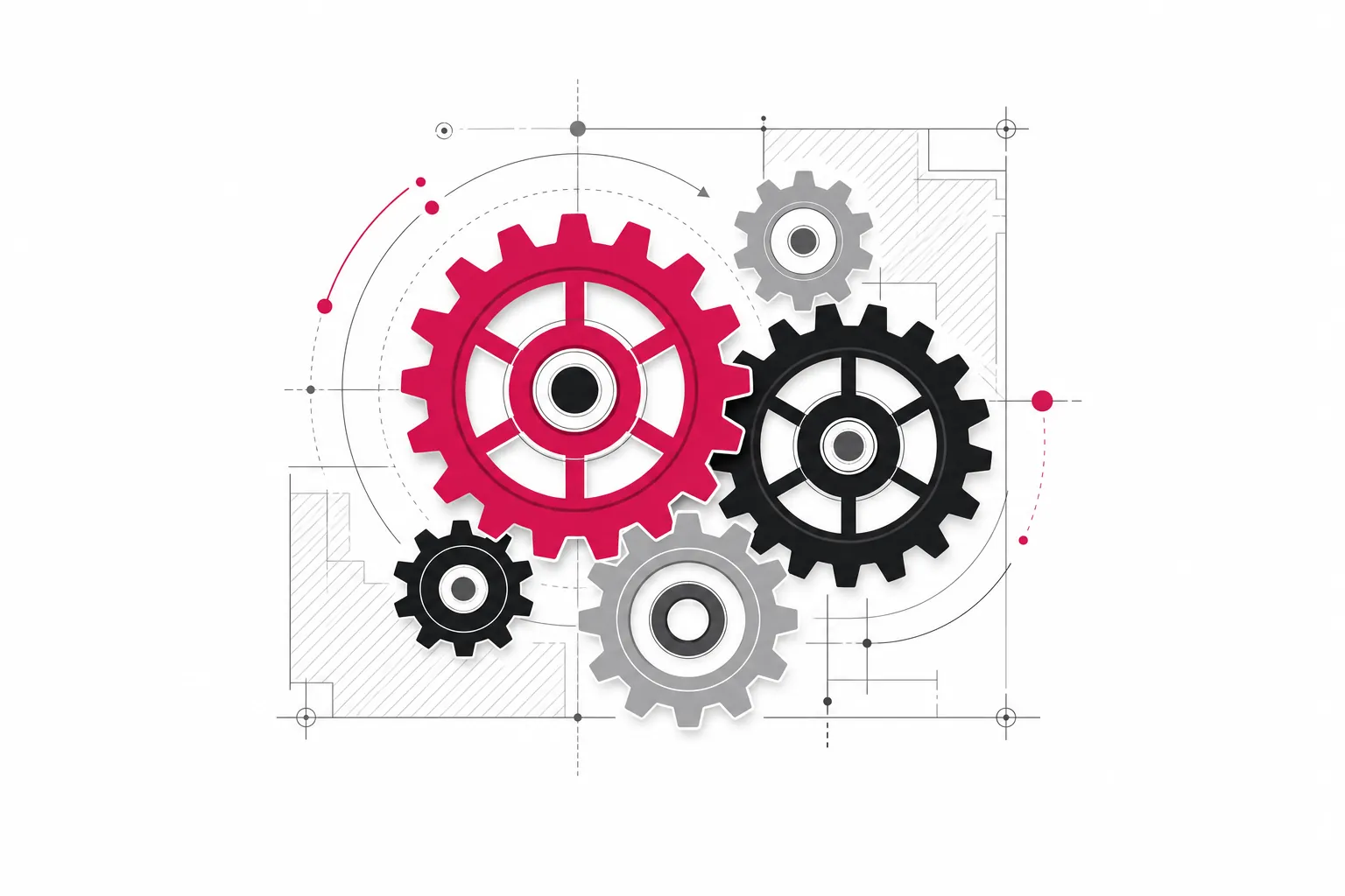 Illustration Ingenieurwesen: ineinandergreifende Zahnräder auf einer technischen Zeichnung