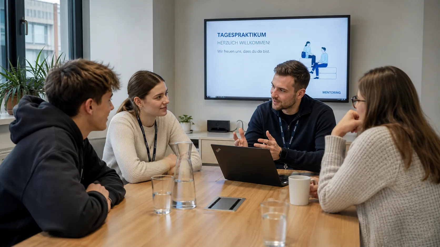 Studierende im Kennenlerngespräch zum Tagespraktikum in einer Wirtschaftsprüfungsgesellschaft