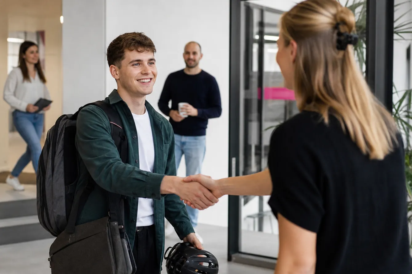 Werkstudent wird im Büro begrüßt