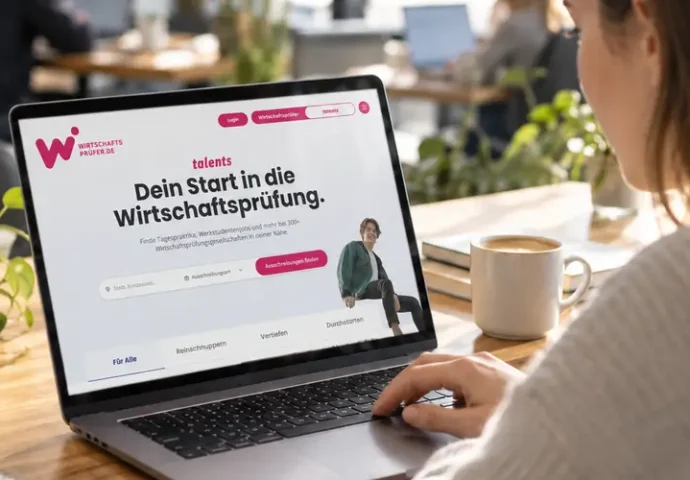 Studentin schaut auf dem Laptop Tagespraktika auf talents an