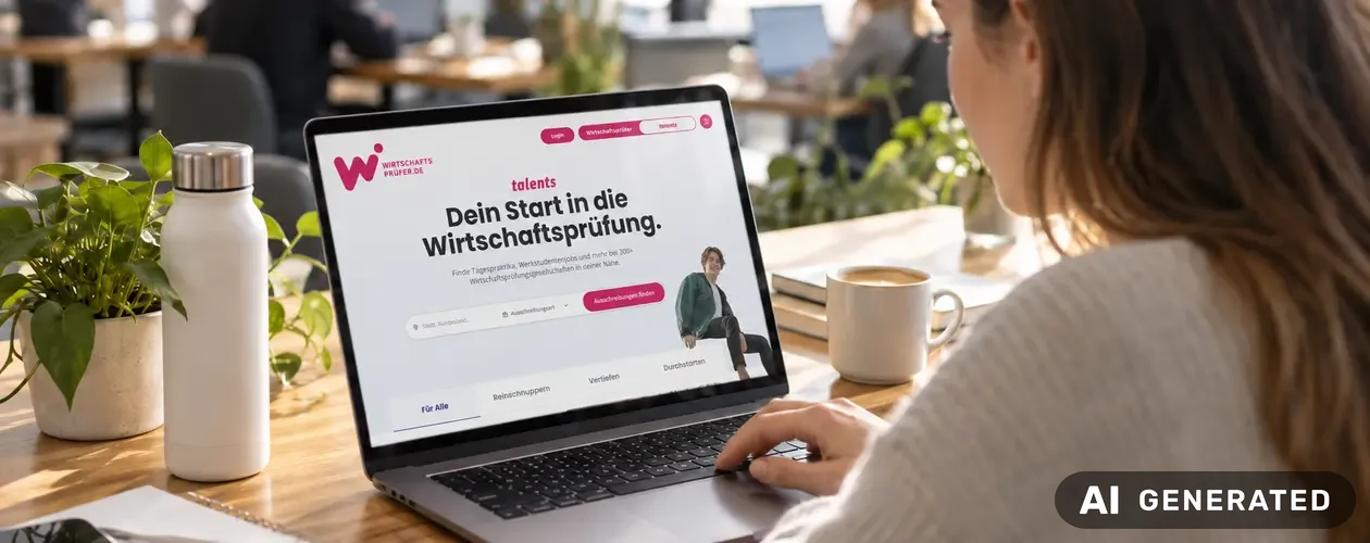 Studentin schaut auf dem Laptop Tagespraktika auf talents an